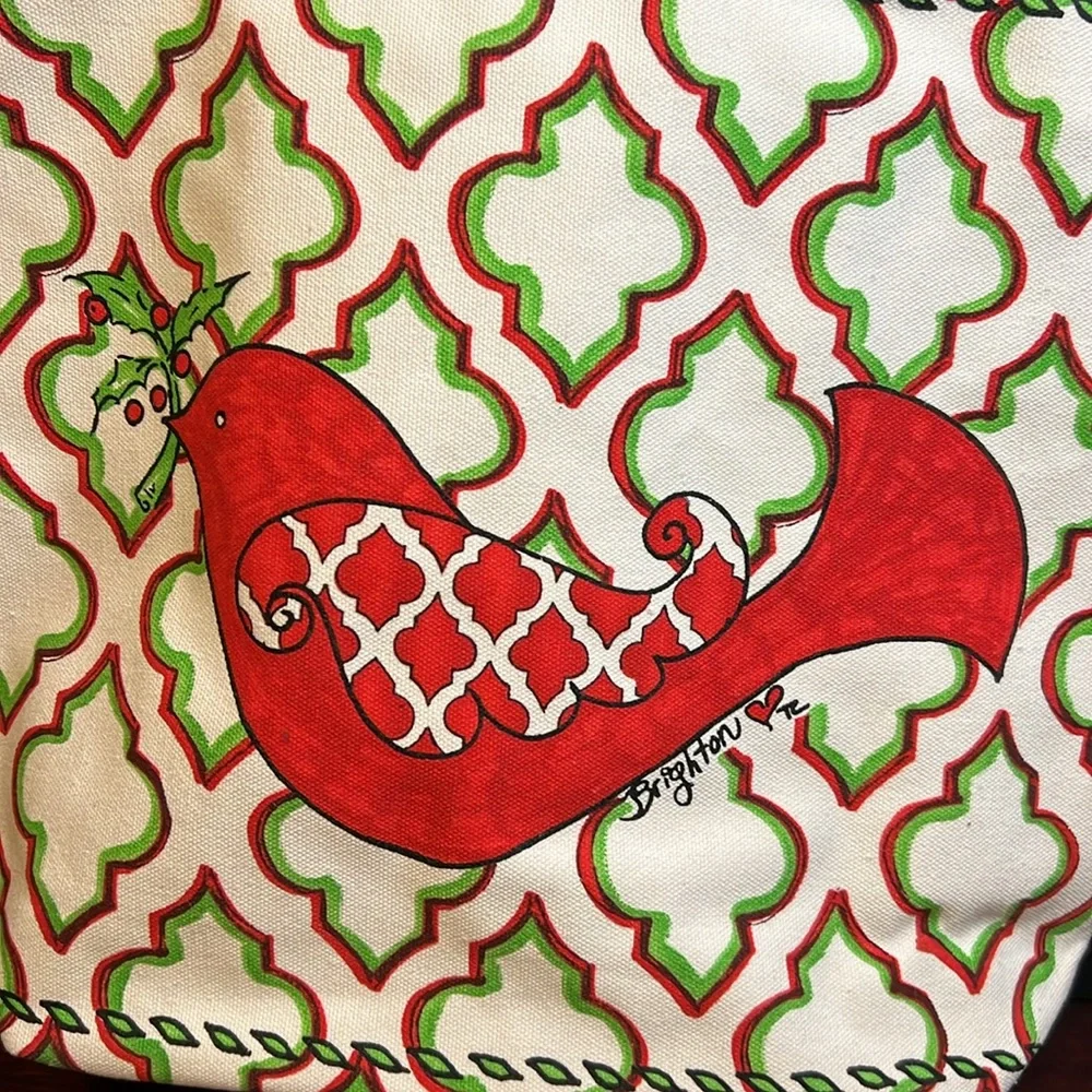 ❤️ Brighton NEW Beige Red Green Love & Joy Canvas Tote ❤️ - Picture 3 of 9